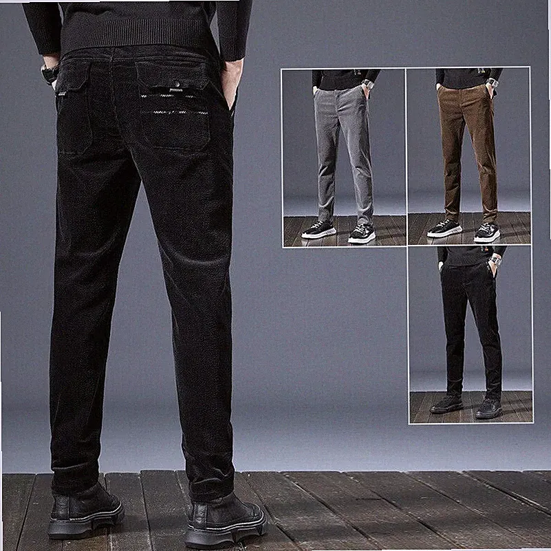 Herren Stretch Kord Hose Gummibund Hose Slim Fit Dick Freizeit, Winter