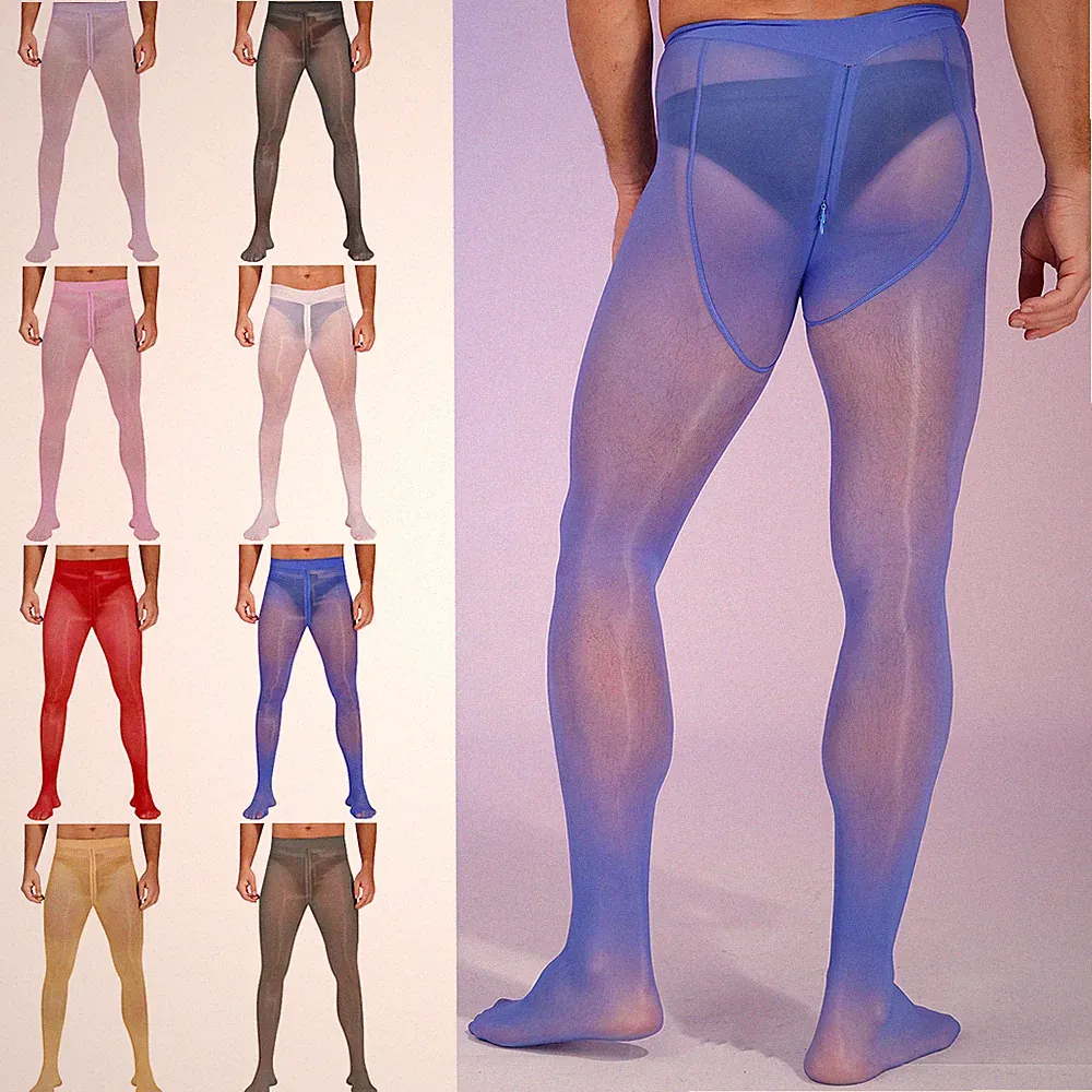 Herren Strumpfhose Mit Reißverschluss Öl Glänzend Transparent Leggings Hosen