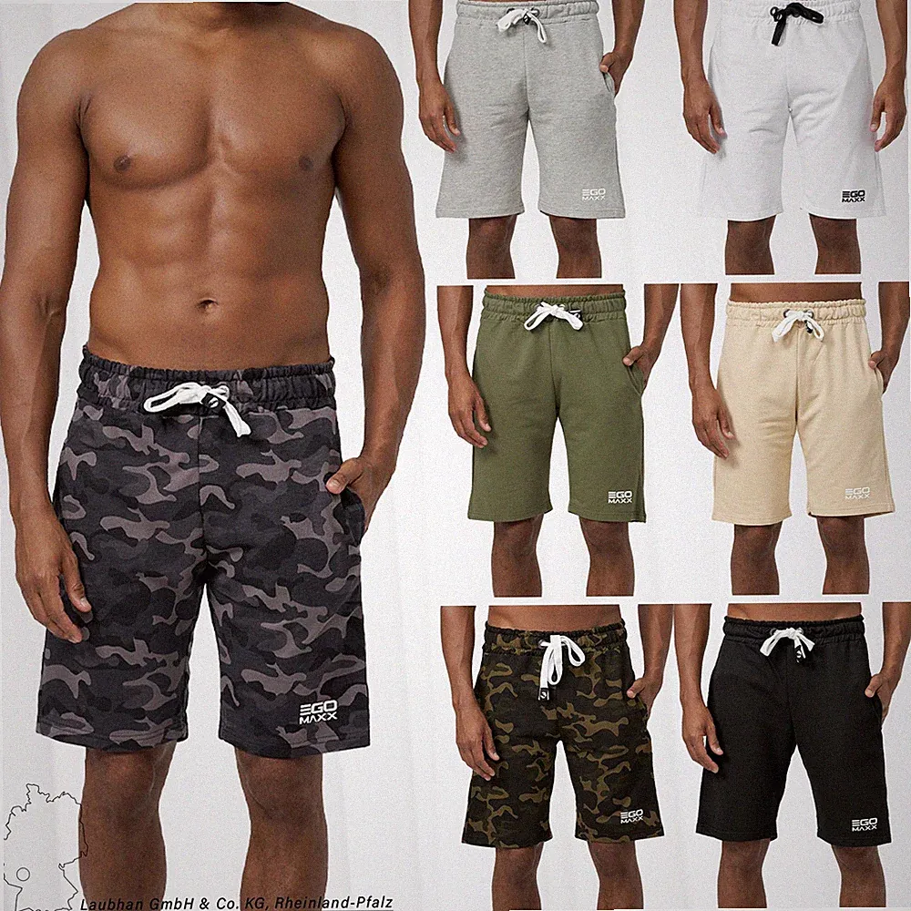 Herren Sweat Shorts Basic Jogger Pants Baggy Trainingshose French-Terry 3D B
