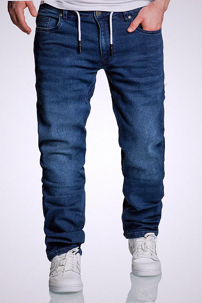 Herren Sweathose in Stretch Denim Basic Jeans Hose Kordel R7031