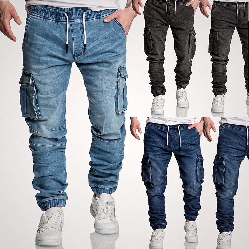 Herren Sweathose in Stretch Denim Männer Cargo Jogging Jeans 7024