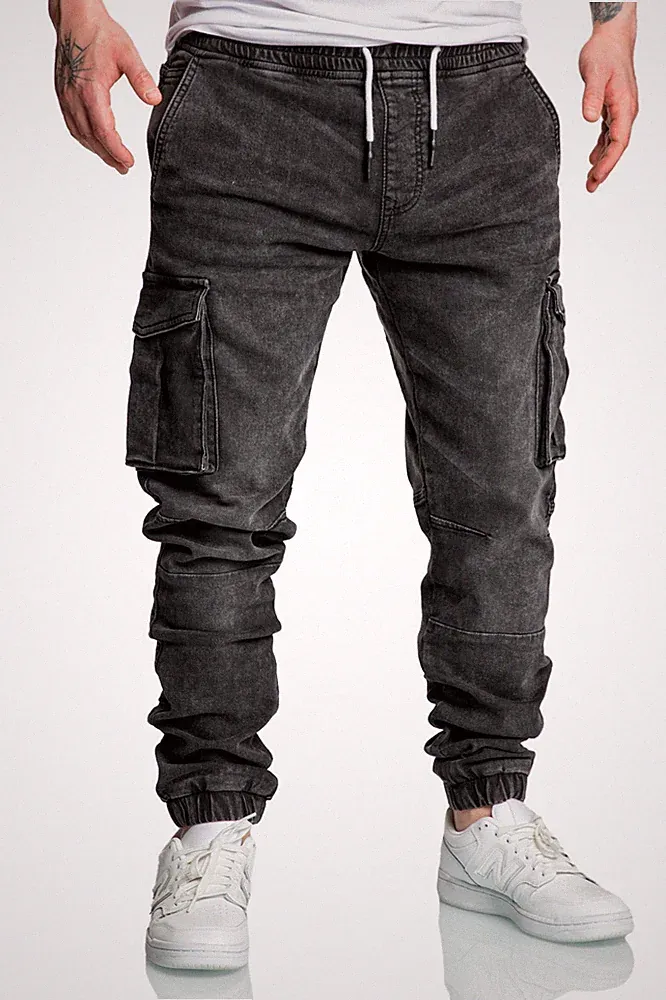 Herren Sweathose in Stretch Denim Männer Cargo Jogging Jeans 7024