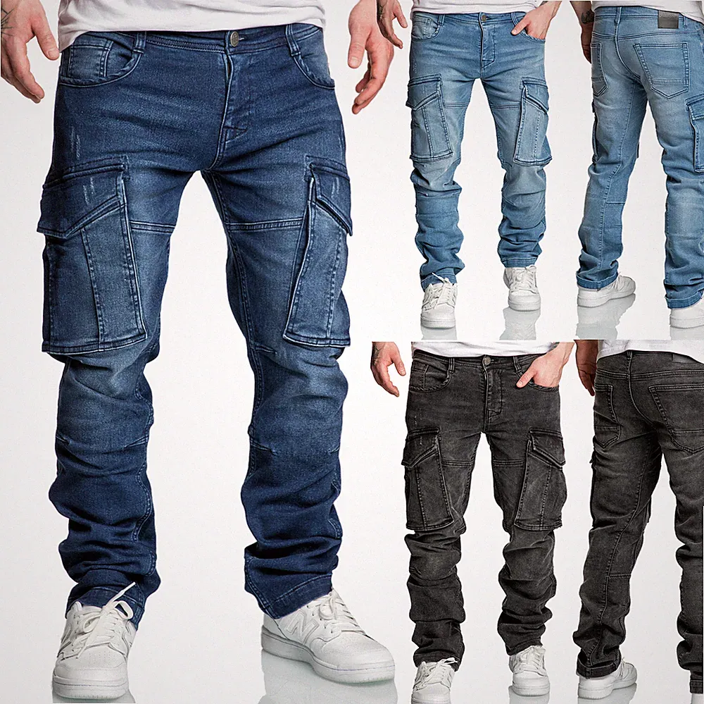 Herren Sweathose in Stretch Denim Männer Cargo Jogging Jeans 7026