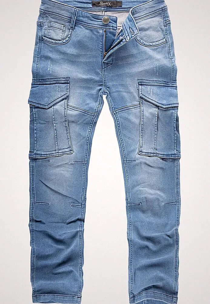 Herren Sweathose in Stretch Denim Männer Cargo Jogging Jeans R7026
