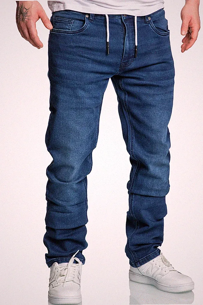 Herren Sweathose in Stretch Denim Männer Kordel Basic Jogging Jeans 7031