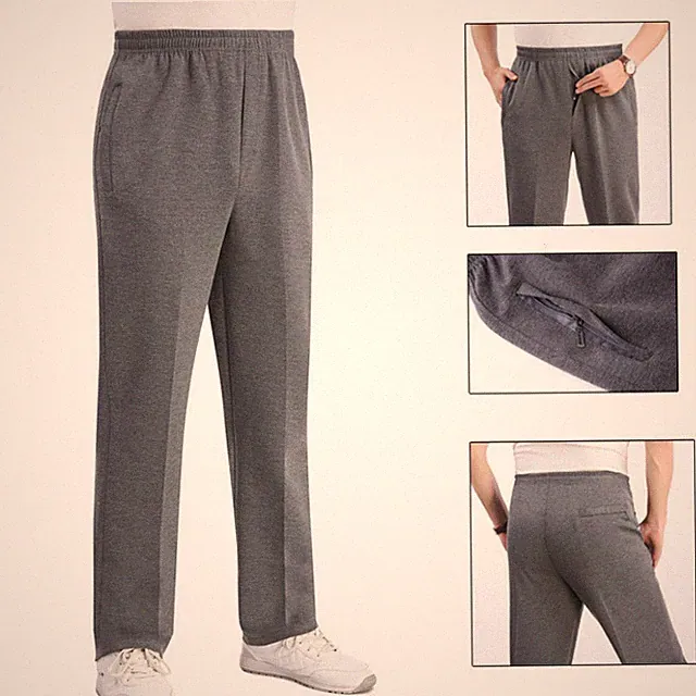 Herren Sweatpants Hose Gerade Bein Elastischer Bund Grau Polyester Freizeit