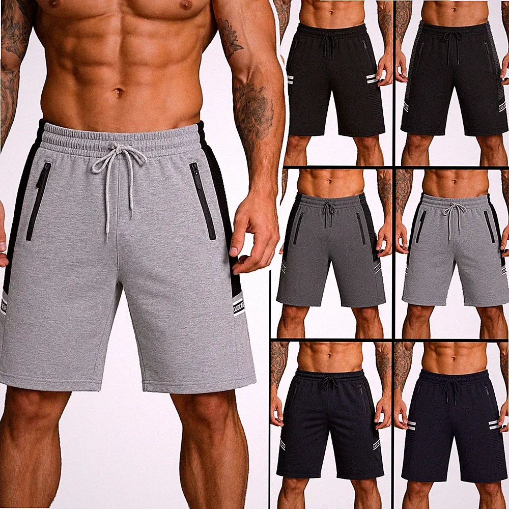 Herren Sweatshorts Kurze Hose Sporthose Joggingbermuda Taschen Zip M-2XL