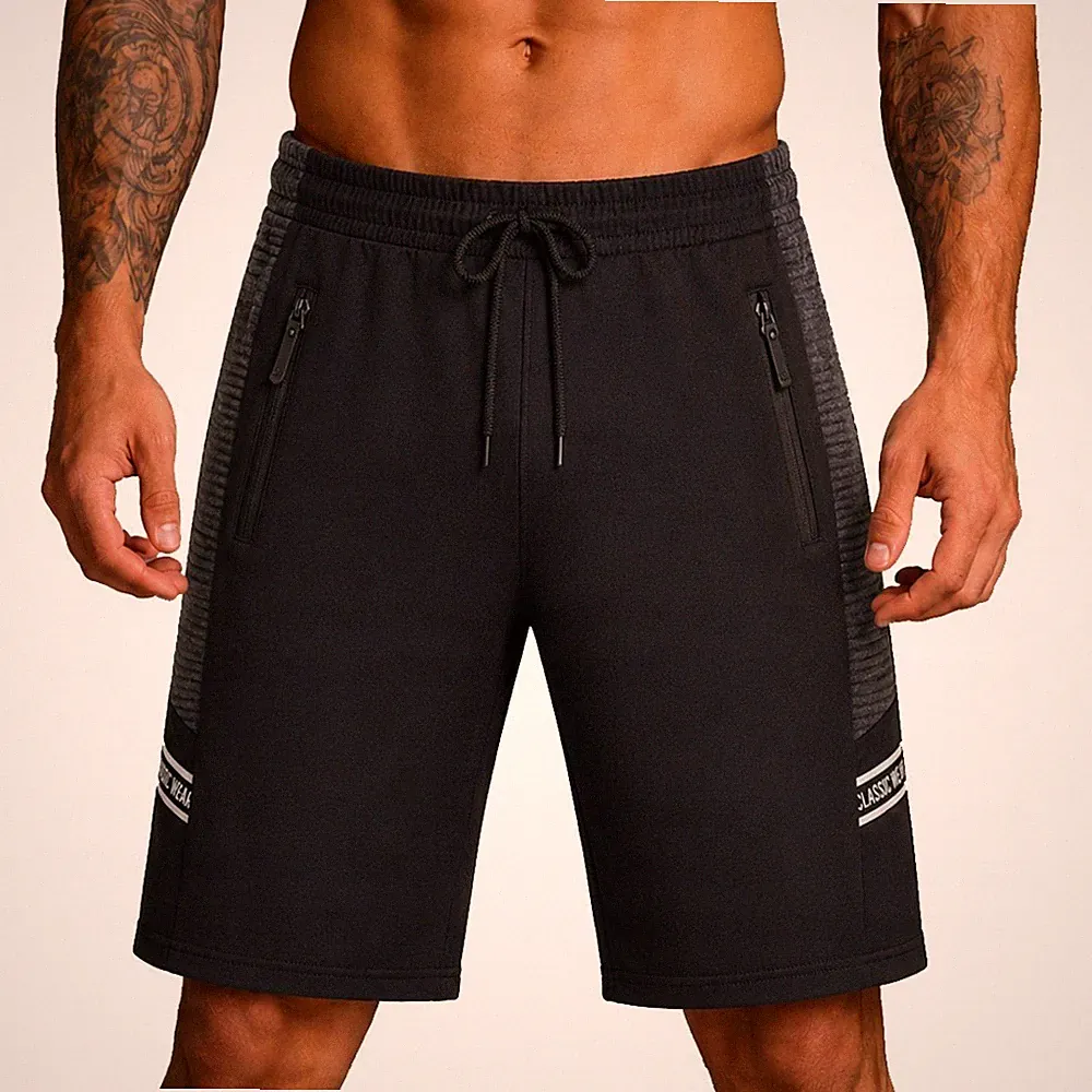 Herren Sweatshorts Kurze Sporthose Hose Joggingbermuda Taschen Zip M-2XL