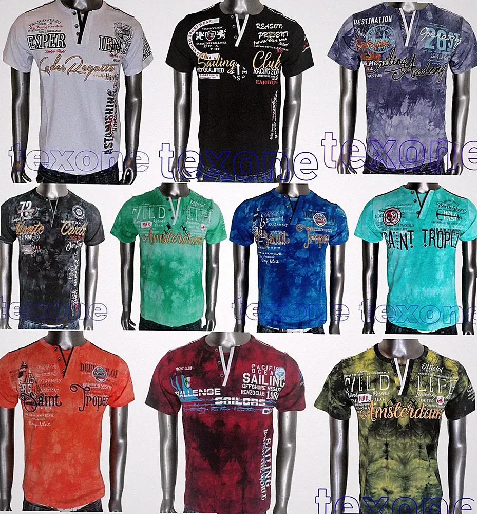 HERREN T-Shirt t kurzarm Rundhals V-Shirt Poloshirt Kontrast Verwaschen M-5XL