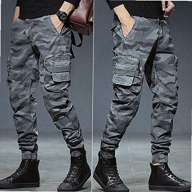 Herren Tarnfarbe Cargo Combat Jogginghose Konisch Hose Bündchen Freizeit SPORTS
