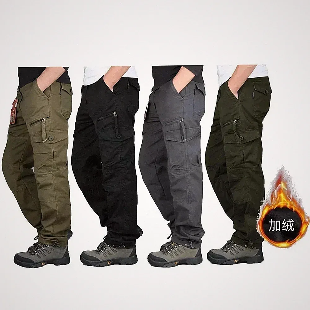 Herren Thermo Cargo Hose Gefüttert Warm Winter Arbeitshose Fleece Dehnbund Hosen