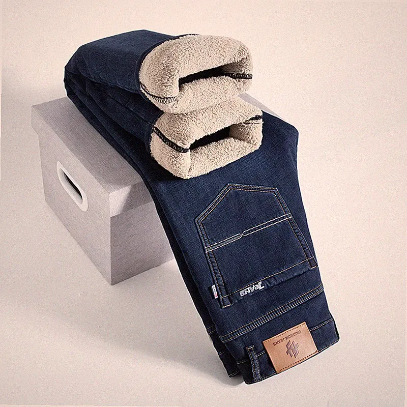 Herren-Thermo-Jeans Dicke Samt-Denim-Hose Warmes Fleece gefüttert Jeans-Hose