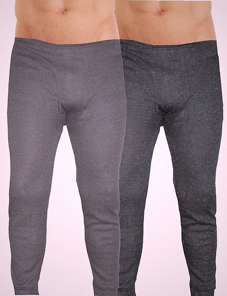 Herren Thermo Unterhose 2er Pack grau lange Winter Skihose Fleece Leggings