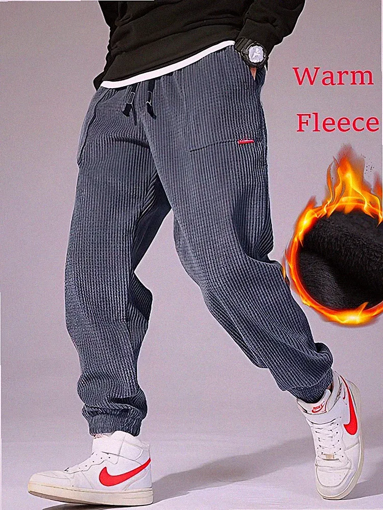 Herren Thermohose Winter Warm Gefütterte Jogginghose Cord Style Fleece Neu