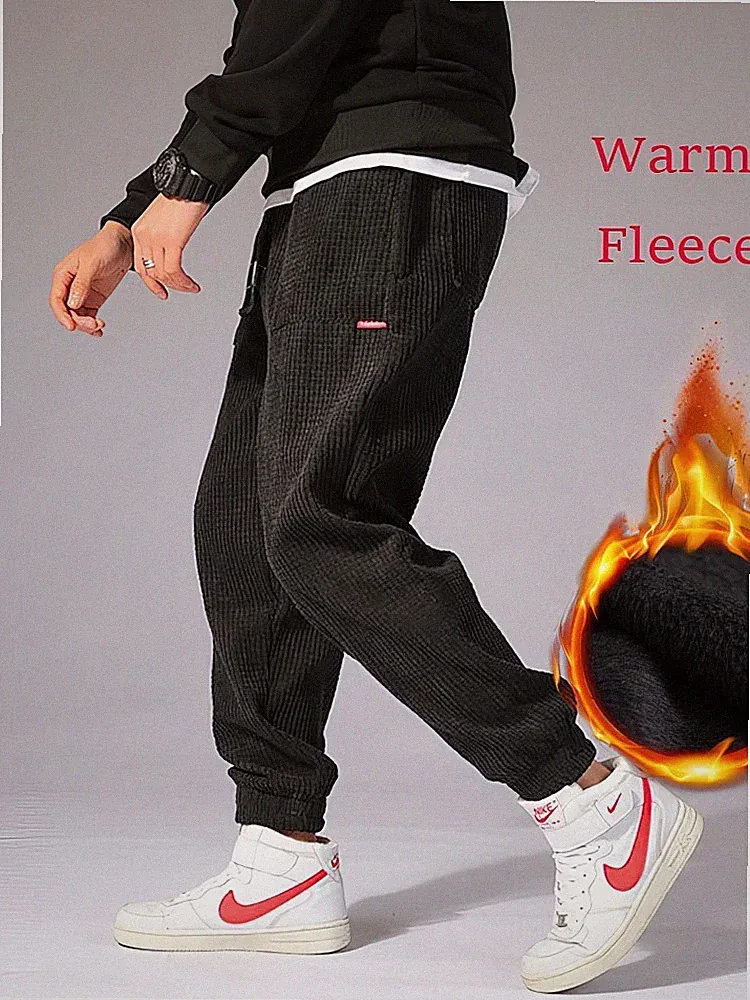 Herren Thermohose Winter Warm Gefütterte Jogginghose Cord Style Fleece Neu DE