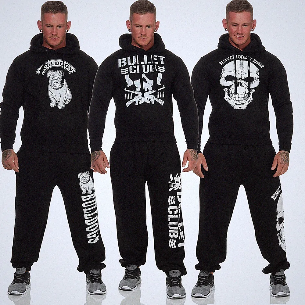 Herren Totenkopf Jogging Anzug Bulldogge Hoodie Sweatshirt Hose Sportanzug S-XXL