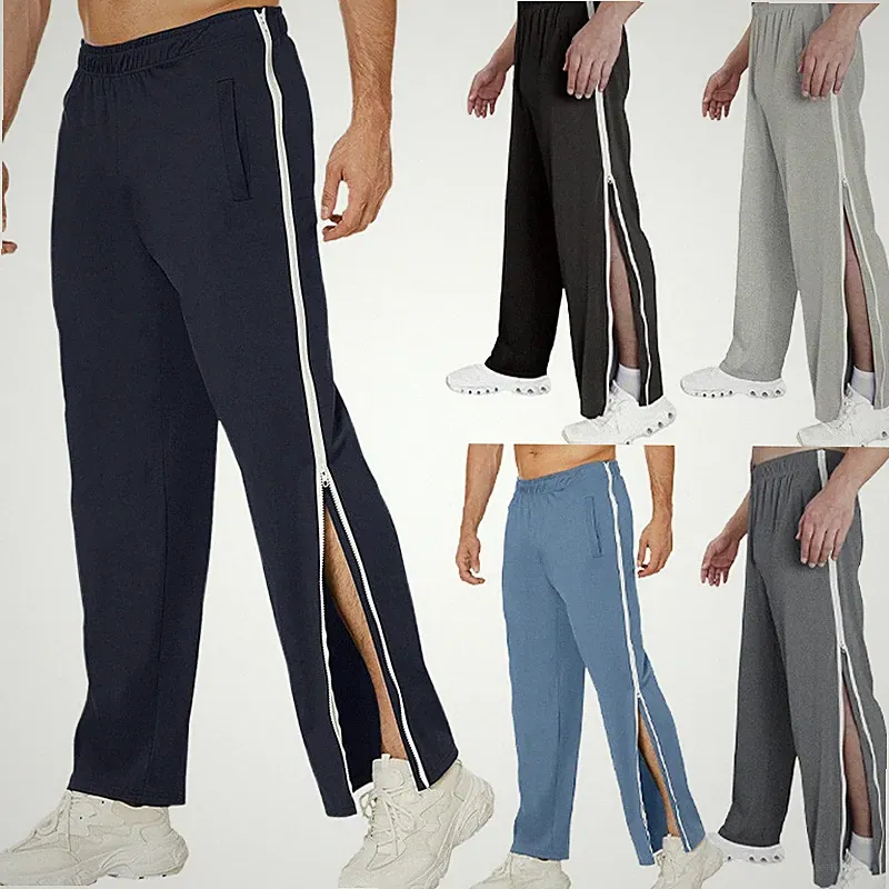 Herren Trainingshose mit durchgehendem Reissverschluss Reha Hose Jogginghose