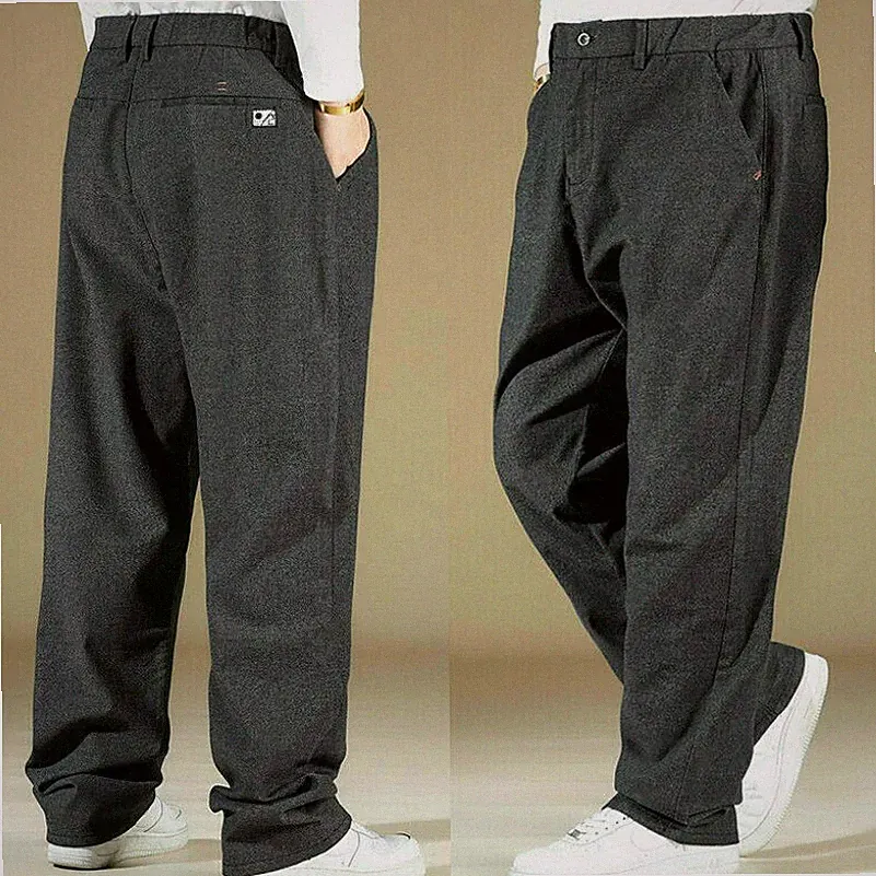 Herren Übergröße Hose Baggy Gerades Bein Hose Dick Gummibund Freizeit