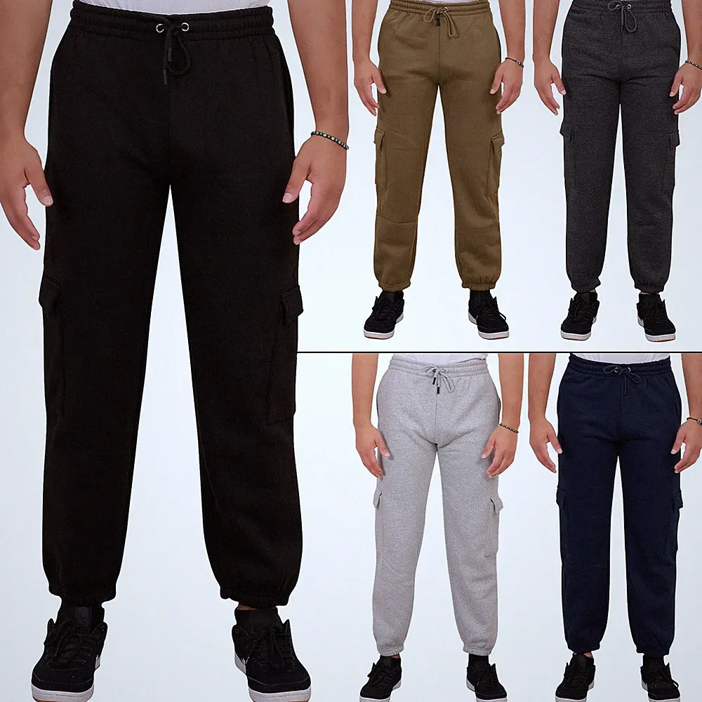 Herren Unterteil Freizeit Jogginghose Sweathose Fleece Cargo Combat Pocket Hose Jogging