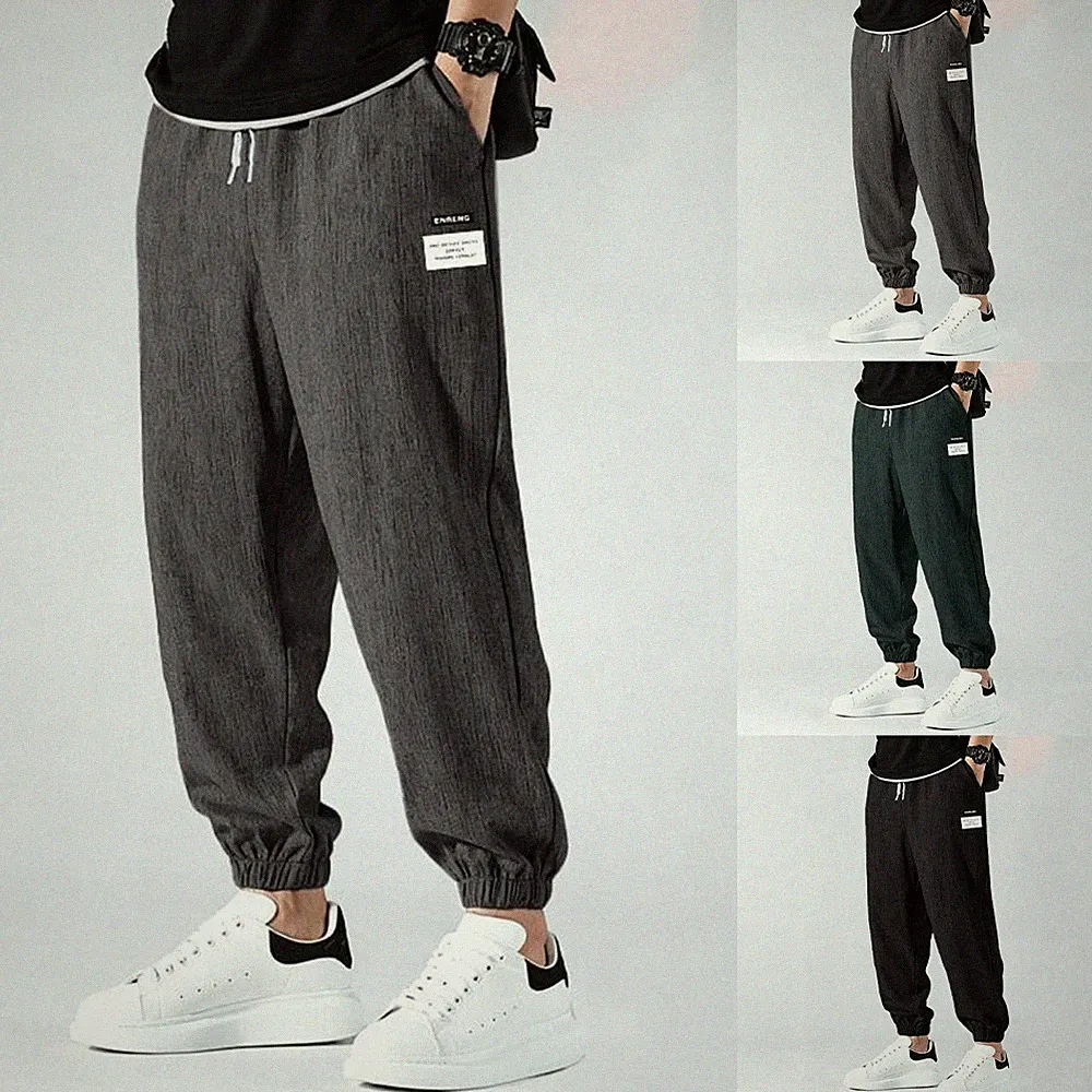 Herren Used-Look Jogginghose gerades Bein Bündchen Freizeithose Polyestermischu