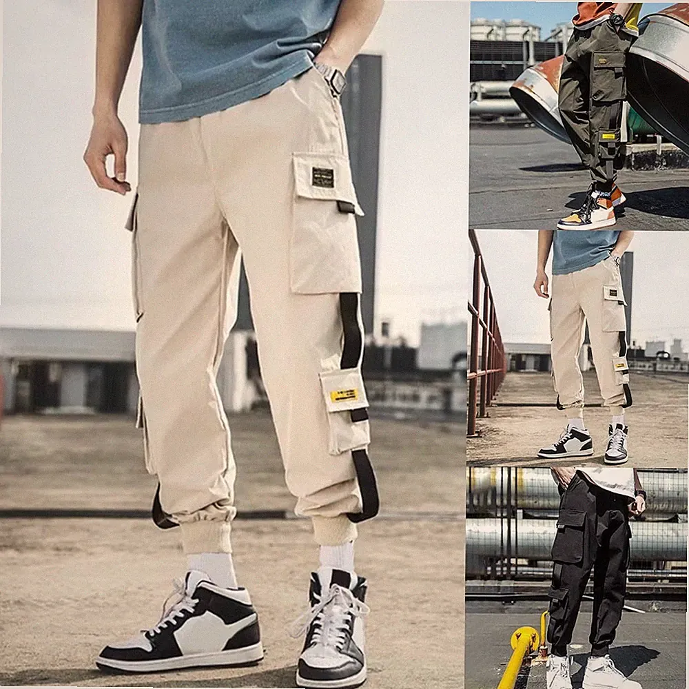 Herren Utility Style Cargo Jogginghose Einfarbig Bündchen Saum Polyester Hose