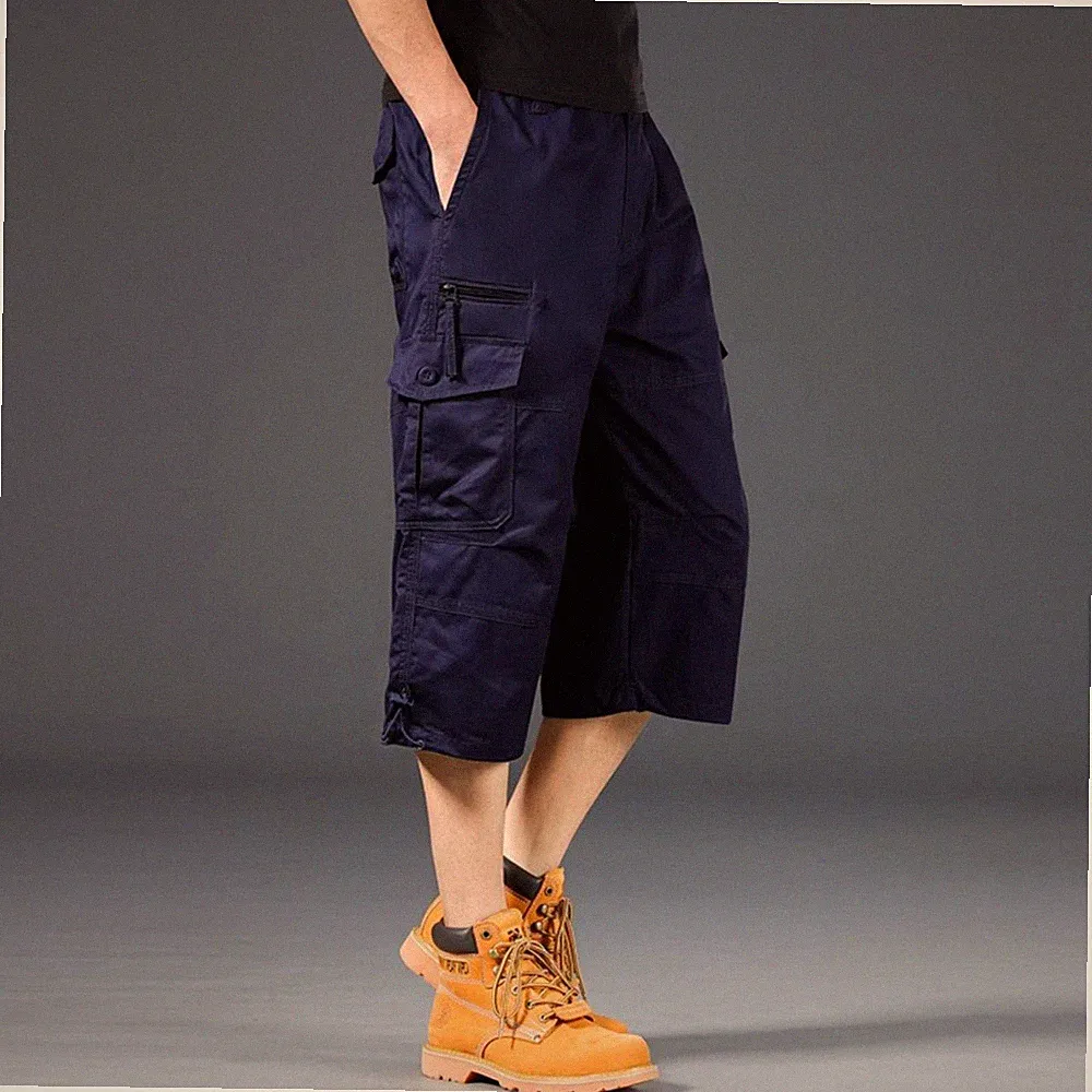 Herren Viele Taschen Capri Hose 3/4 Shorts Cargo Combat Freizeit Armee