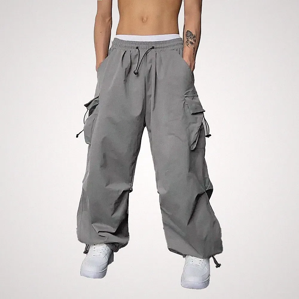 Herren Vintage Y2K Hip Hop Wide Leg Jogginghose für freizeit Sweatpants Schwarz