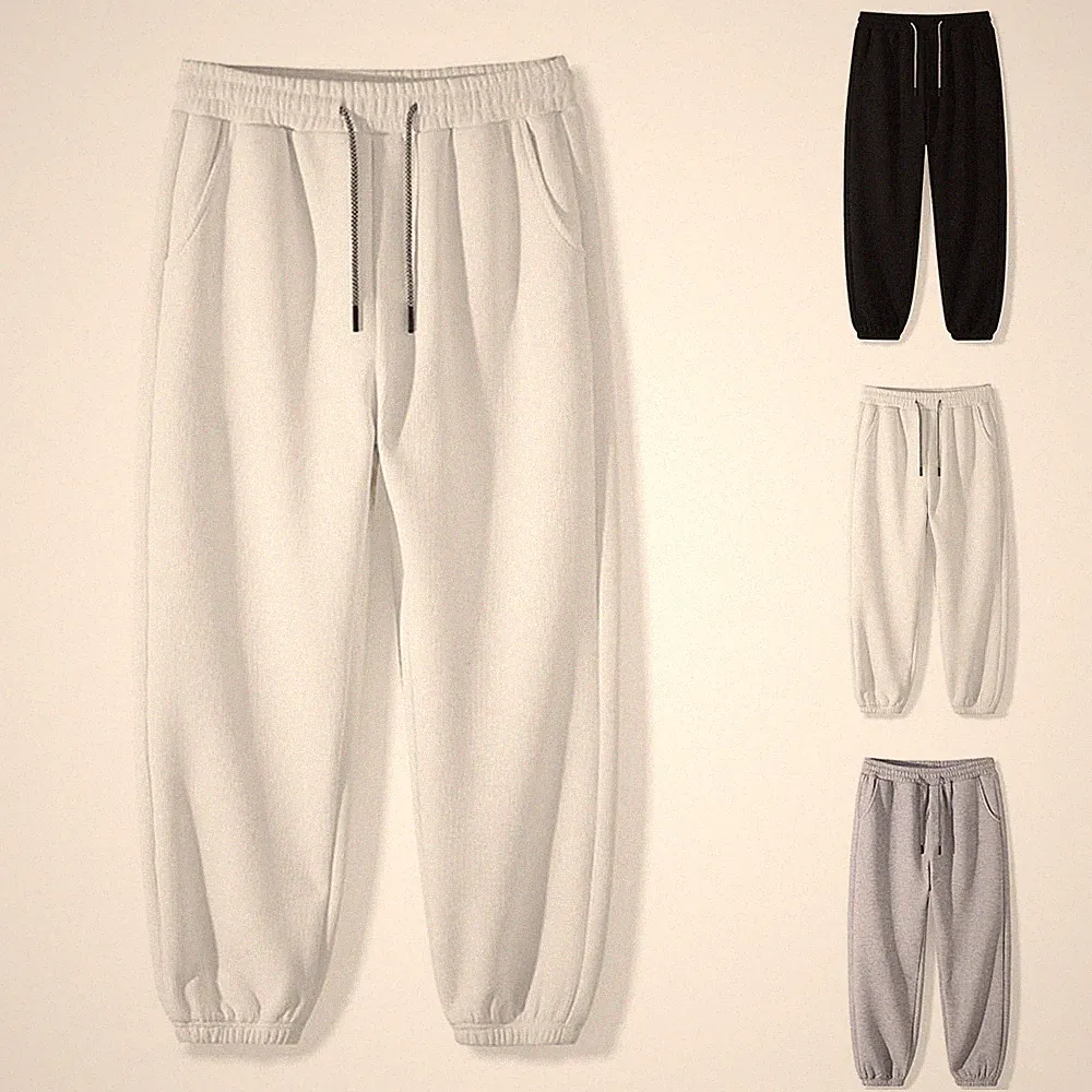 Herren Waffelstoff Jogginghose Oversize Fit Kordelzug Taille Jogger Hose