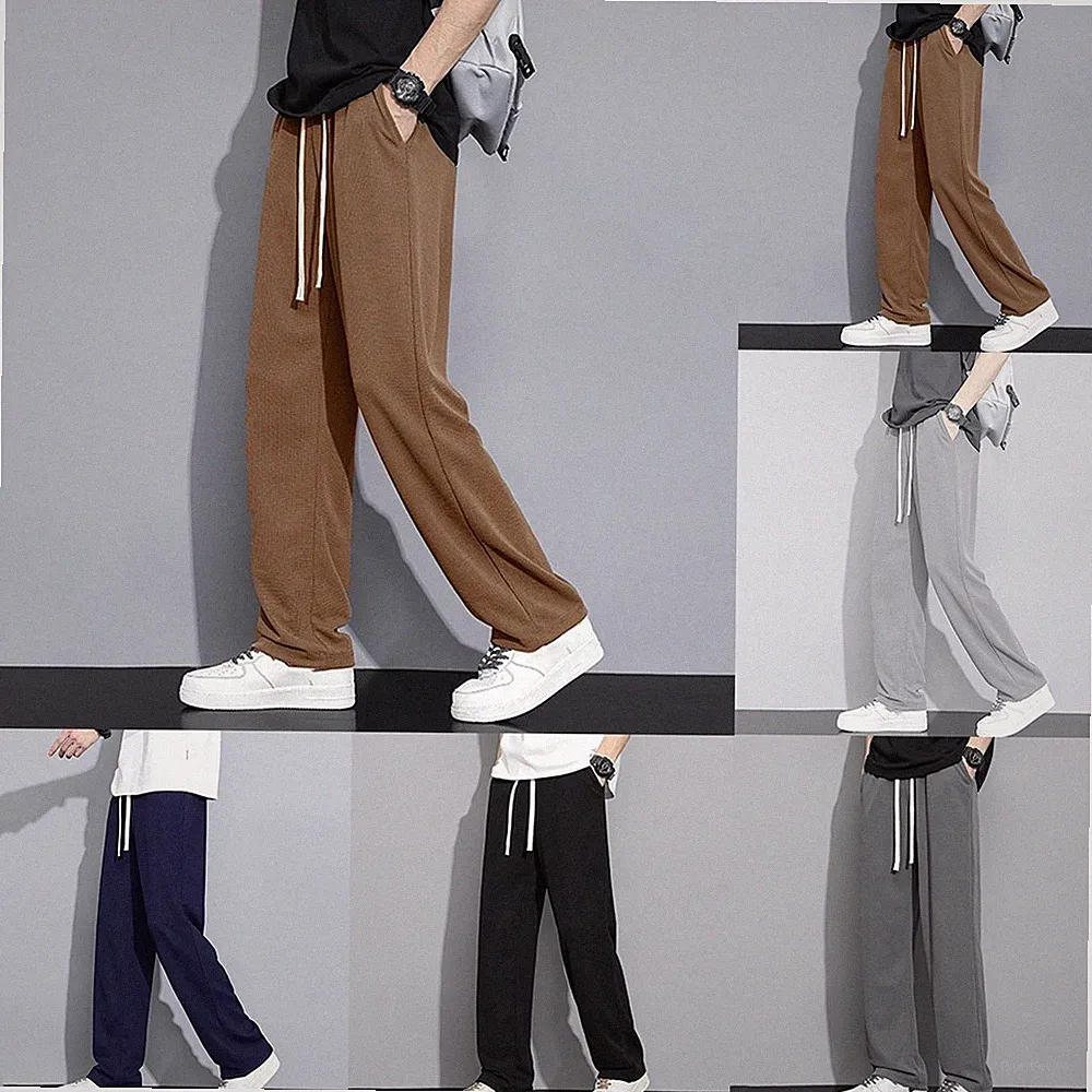 Herren Waffelstrick Wide Leg Jogginghose Straight Fit für freizeit Trainingshose