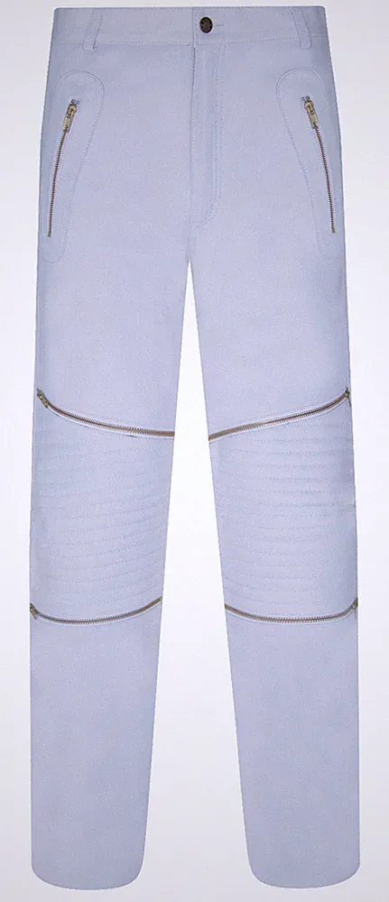 Herren Weiß Leder Jeans Jogginghose Klassisch Biker Motorrad Reißverschluss Hose