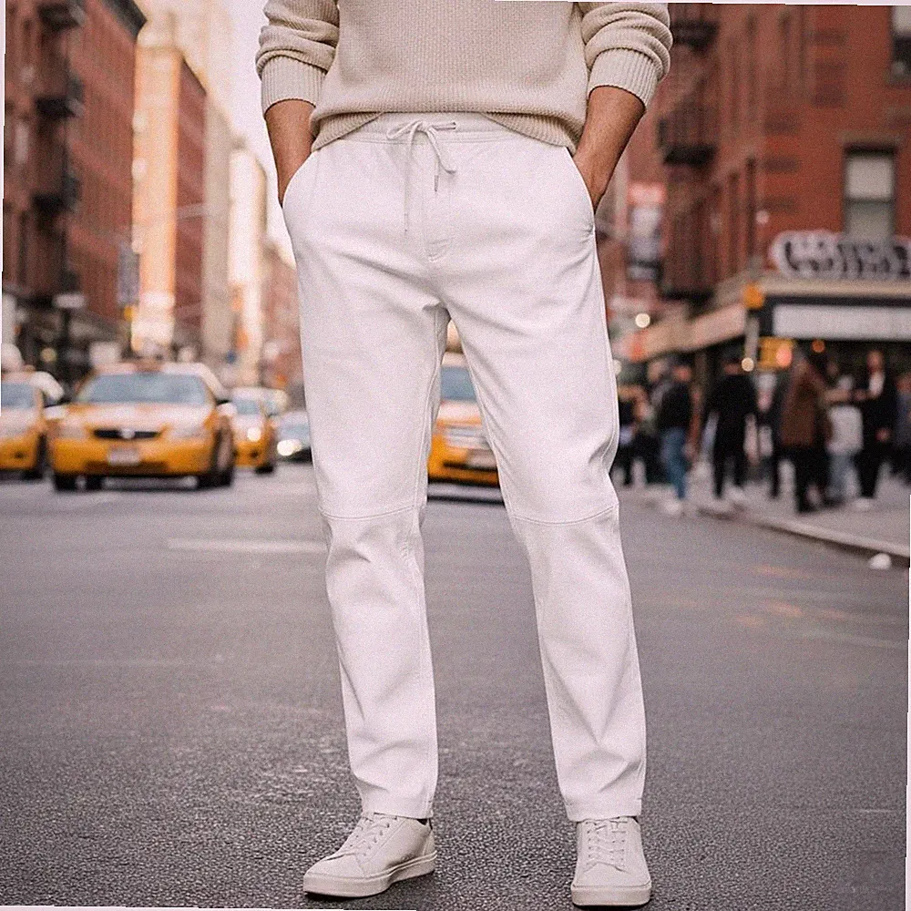 Herren Weiße Leder Jogginghose | Echtes weiches Lammleder Maßhose 34.