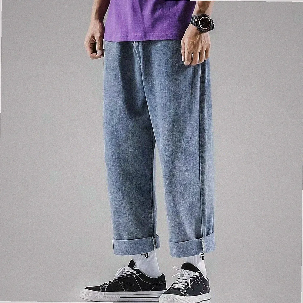 Herren Weite Hosen Denim Jeans Harem Hose Locker Lässig Vintage Gerade