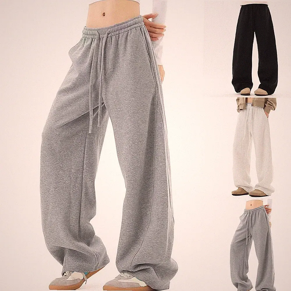 Herren Weites Bein Polyester Jogginghose Oversize Kordelzug Freizeit Sporthose