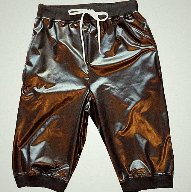 HERREN WETLOOK GLÄNZEND SPORT FITNESS LAUF SHORTS HOSE 11-13" INNENNAHT S - 4XL