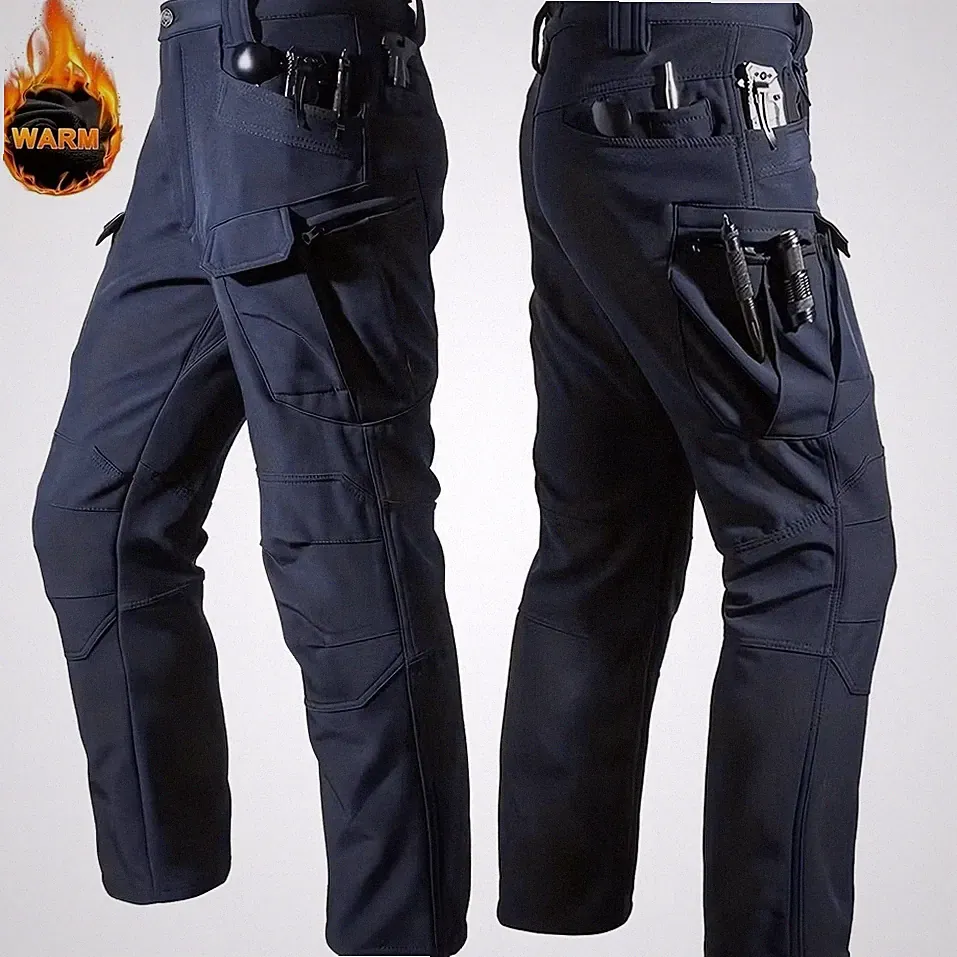 Herren Winter Cargo Hose Thermohose Arbeitshose gefüttert Warm dunkel blau navy