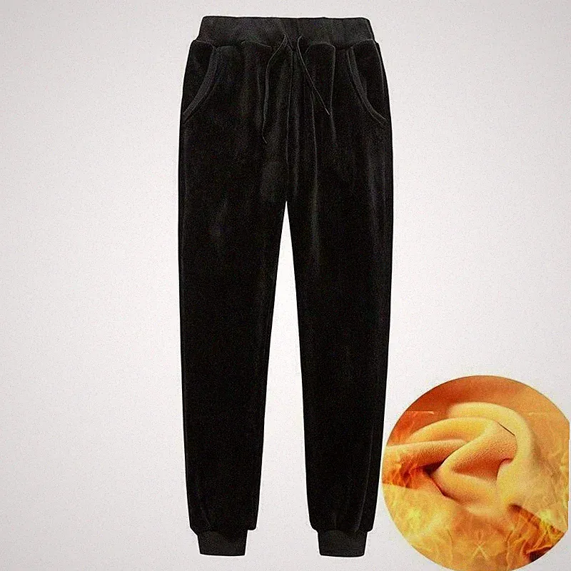 Herren Winter Harem Samt Sport Jogginghose Hose Verdicken Fleecefutter Schwarz