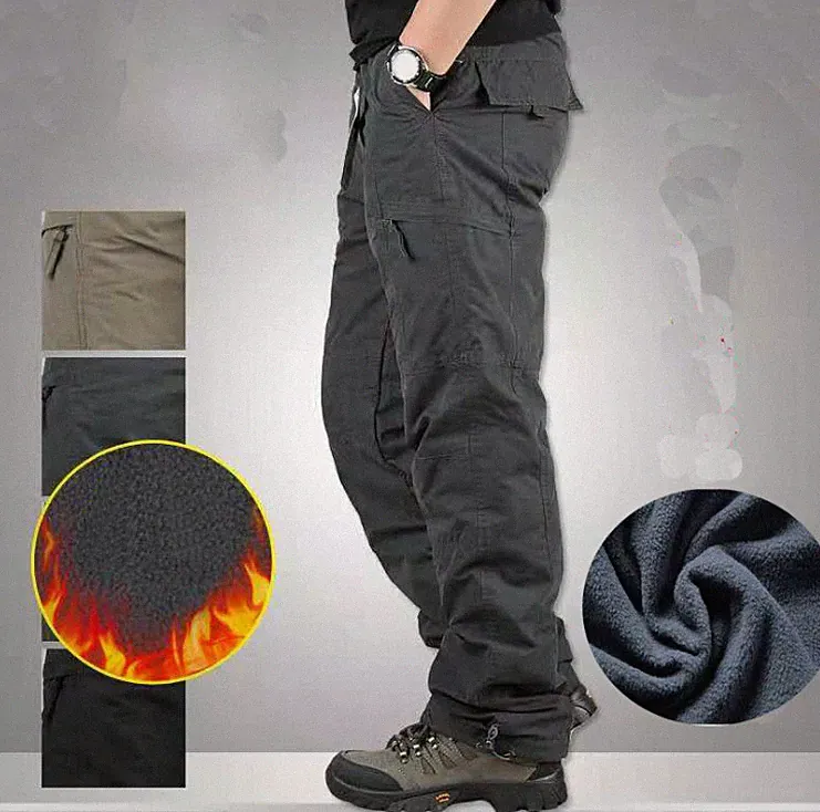 Herren Winter Thermo Cargo Hose Gefüttert OutdoorArbeitshoseFleece WinddichteDE❆