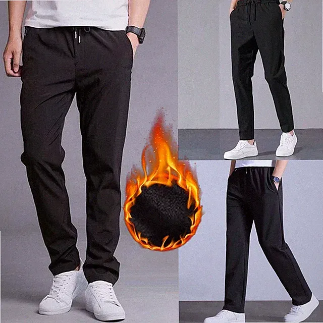 Herren Winter Warm Fleece Gefüttert Verdicken Hosen Sport Jogginghose Joggers