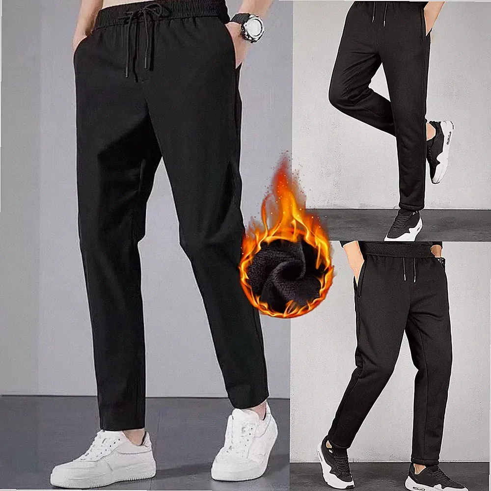 Herren Winter Warm Fleece Gefüttert Verdicken Hosen Sporthose Jogginghose Jogger