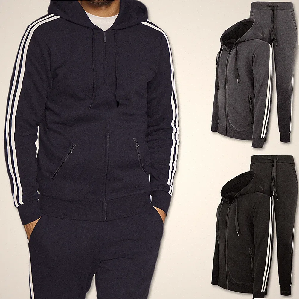 Herren Winteranzug Ganzanzug warm Baumwolle Sport Streifen Sweatshirt + Hose VEQUE