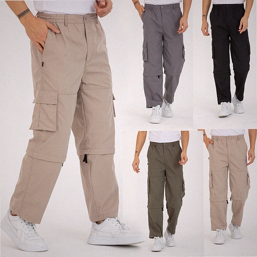Herren Zipp Off Cargohose Dehnbund Arbeit Hose Feldhose Cargo Hose Gummibund