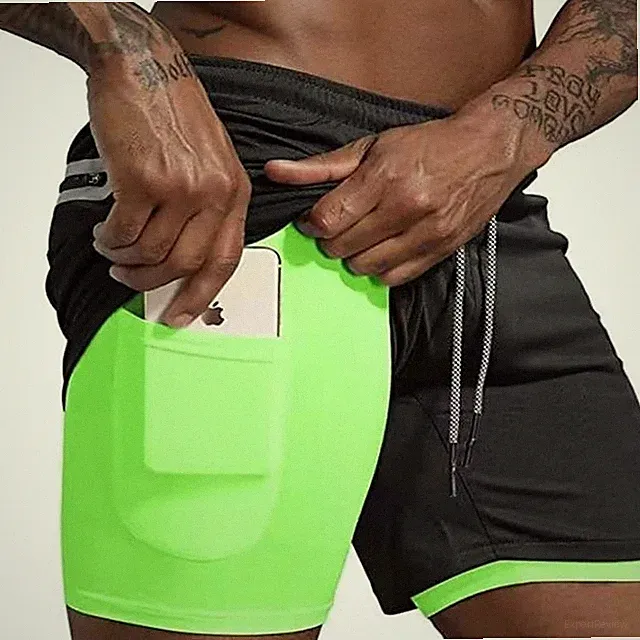 Herren zweistufige Laufshorts mit Strandstrümpfen kurze Hose