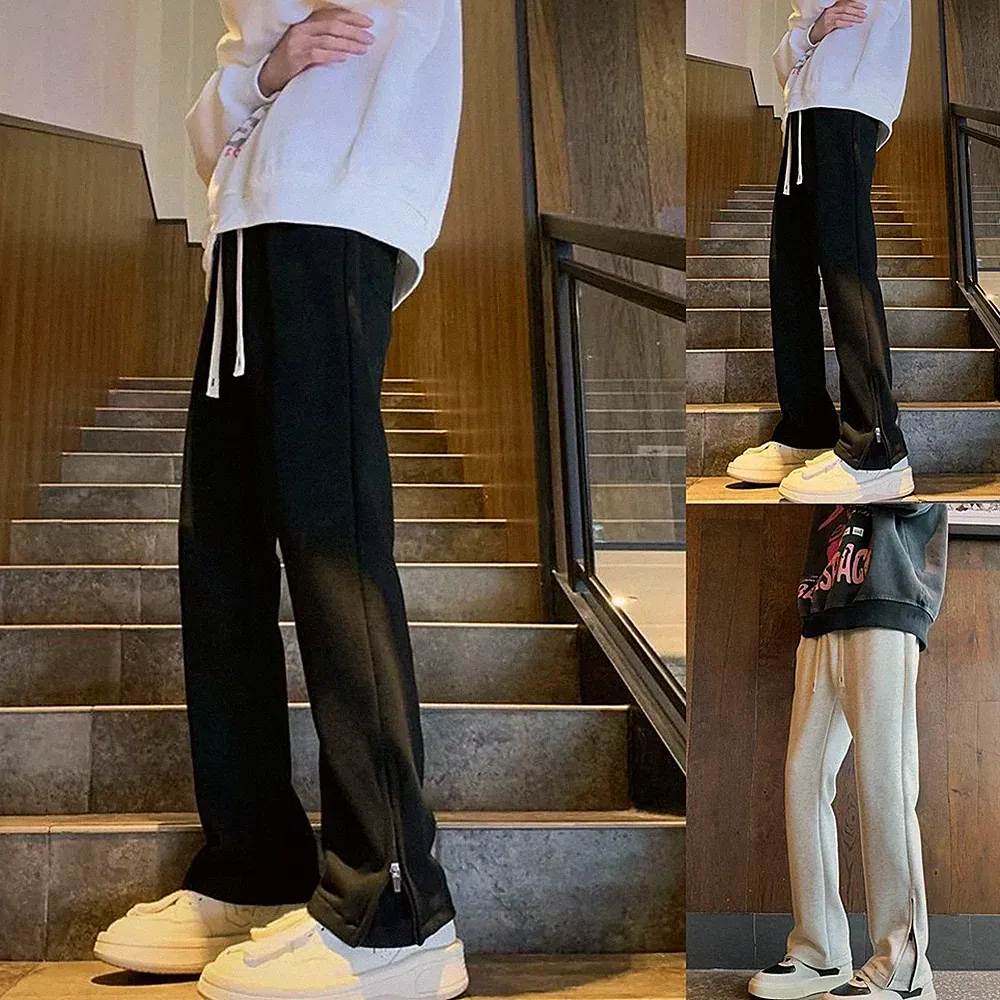 Herrenmode Jogginghose seitlicher Reißverschluss gerades Bein Streetwear Hose m