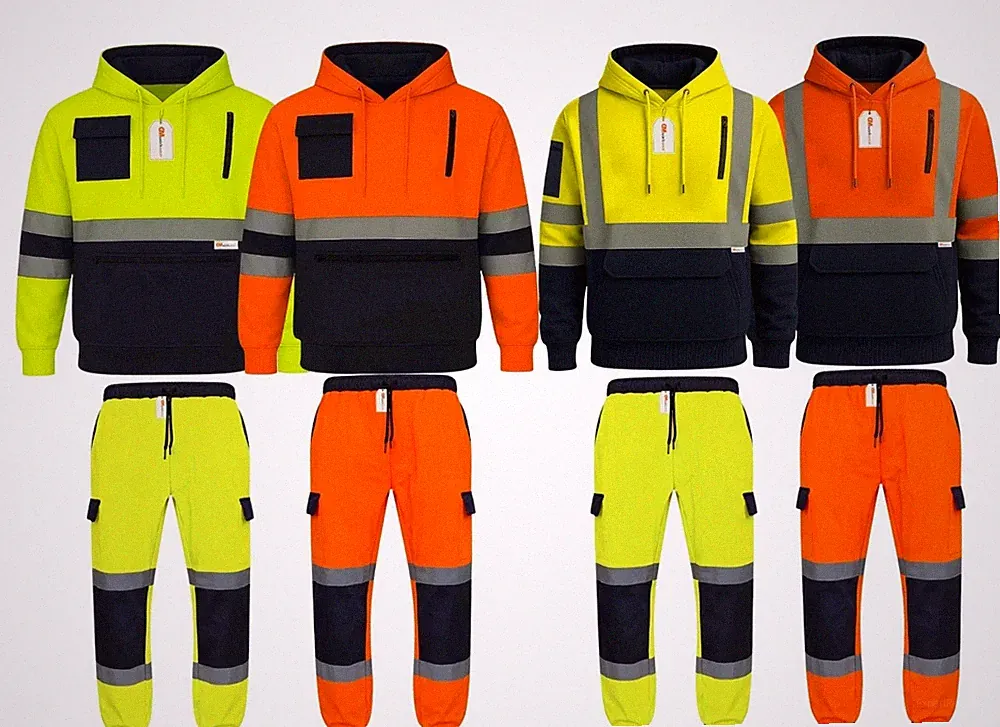 Hi Vis Hoodie & Cargo Jogginghose Set Herren Reflektierend Workwear PSA Trainingsanzug EN20471