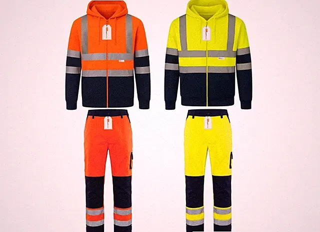 Hi Vis Hoodie mit durchgehendem Reißverschluss & Cargo Jogginghose Set Arbeitskleidung Sicherheit PSA Sicherheitsklasse 3 UK