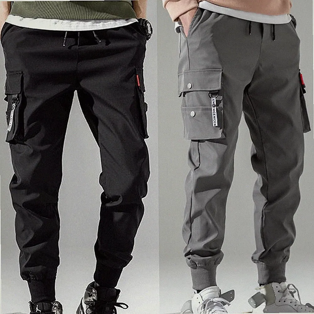 Hip Hop Jogginghose Hose mit mehreren für Herren stylische solide Cargo