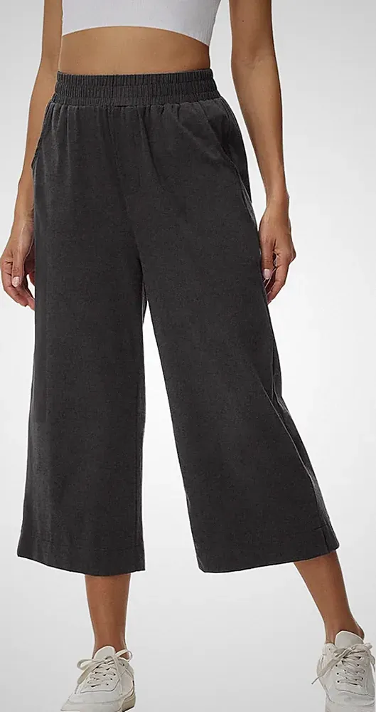 HMIYA Damen 3/4 Baumwolle Culotte Hose Leicht Sommerhose Aus Dreiviertel Jogging