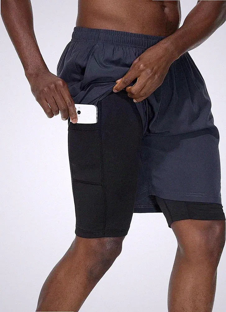 HMIYA Herren 2 in 1 Shorts Fitness Sporthose Kurz Jogginghose Schnelltrocknende