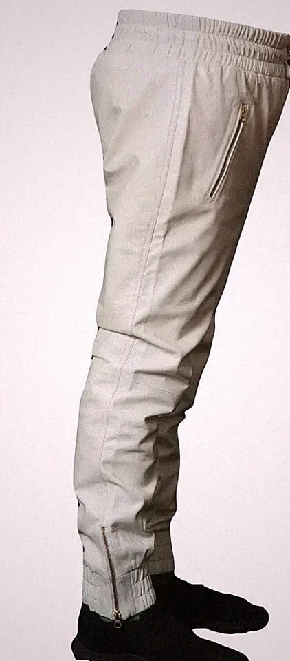 Hohe Trainingshose Jogginghose Qualität Weiß Wear Herren Hose Echtleder Lamml...