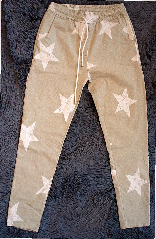 Hose beige Damen-Jogginghose Mississhop Sternenmuster S 36 Made in Italien stret